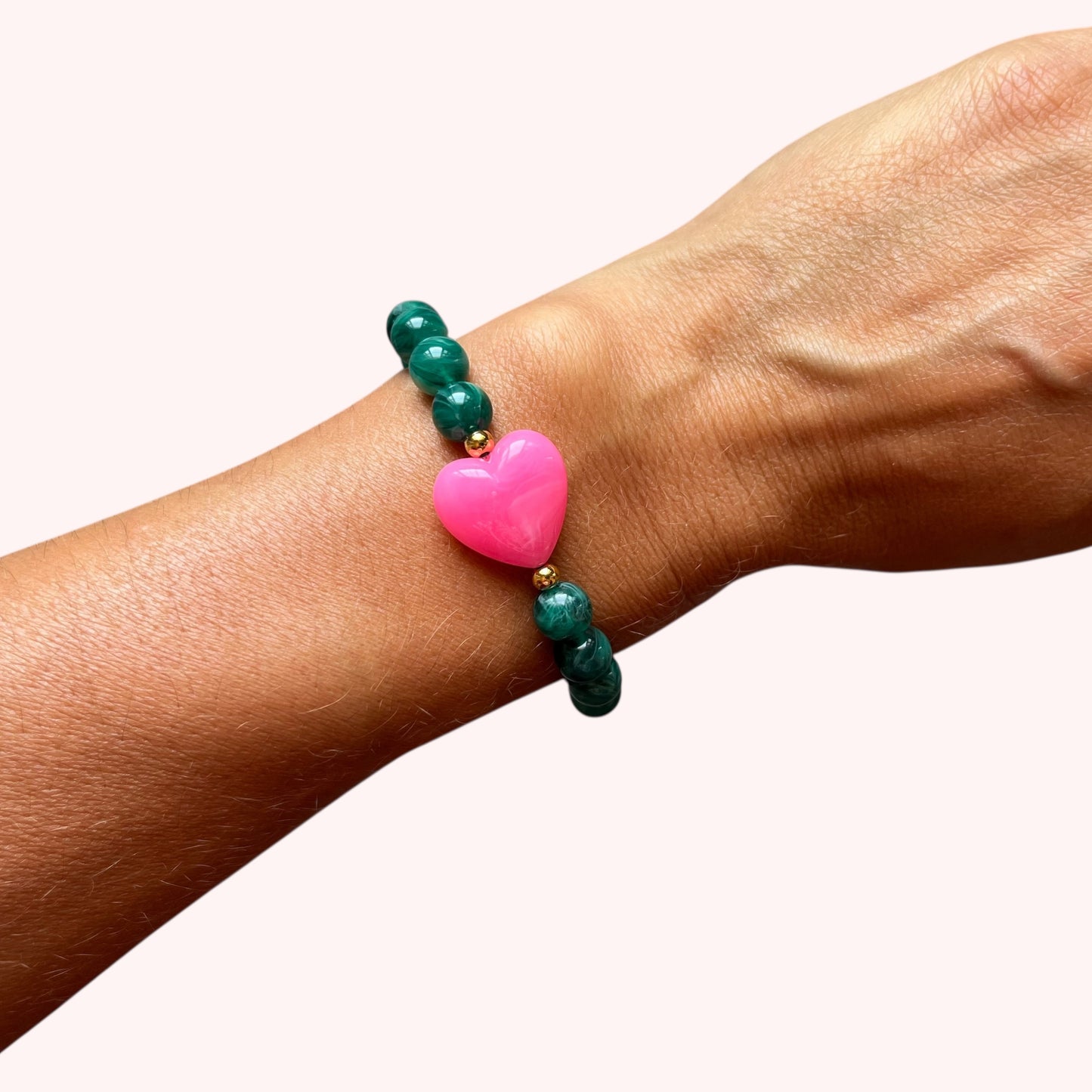 BRACELET PETIT COEUR - VERT/ROSE