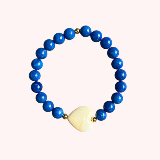 BRACELET PETIT COEUR - BLEU/CRÈME