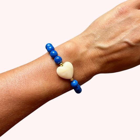 BRACELET PETIT COEUR - BLEU/CRÈME