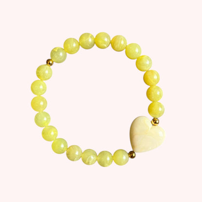 BRACELET PETIT COEUR - JAUNE/CRÈME