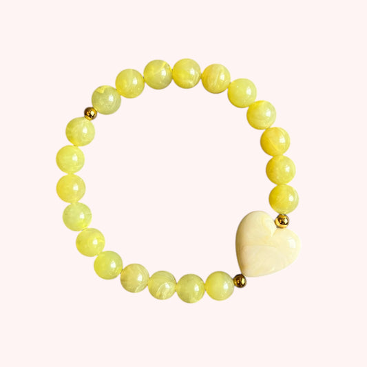BRACELET PETIT COEUR - JAUNE/CRÈME