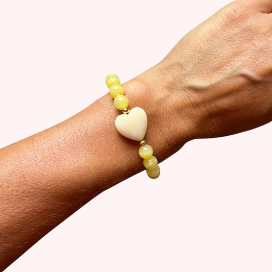 BRACELET PETIT COEUR - JAUNE/CRÈME