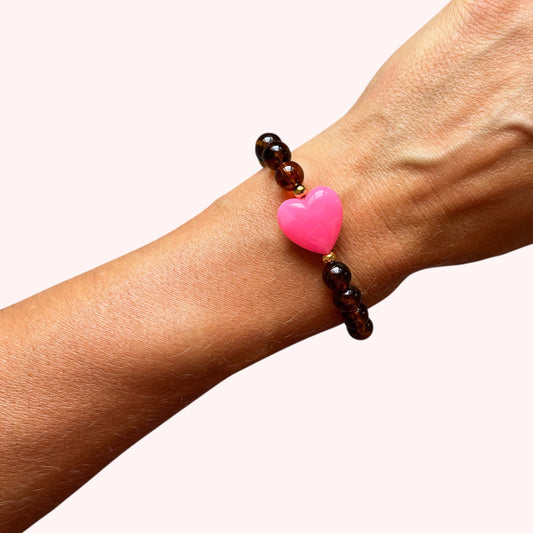 BRACELET PETIT COEUR - MARRON/ROSE