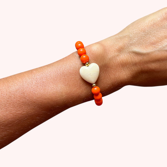 BRACELET PETIT COEUR - ORANGE/CRÈME