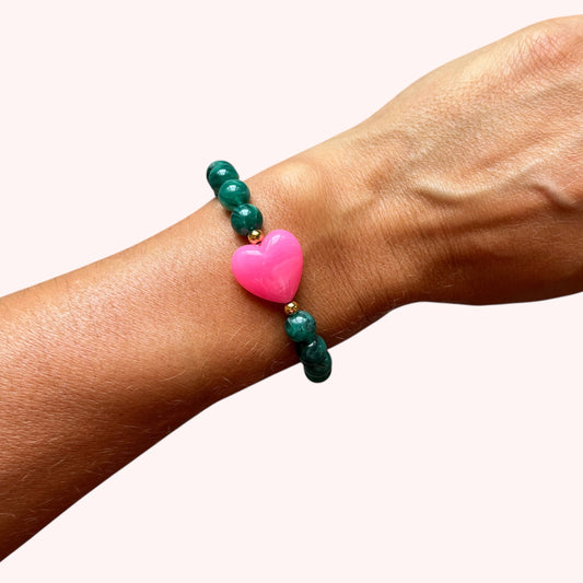 BRACELET PETIT COEUR - VERT/ROSE