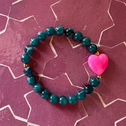 BRACELET PETIT COEUR - VERT/ROSE