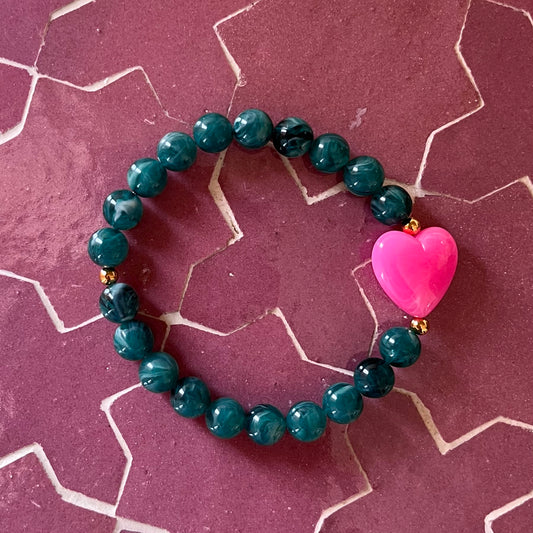 BRACELET PETIT COEUR - VERT/ROSE